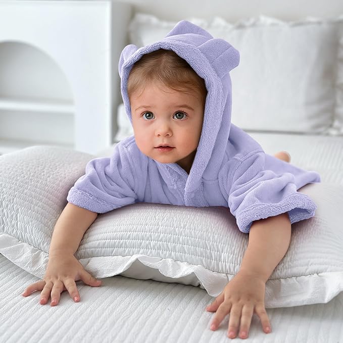 VOOVA & MOVAS Baby Hooded Poncho Towel with Bear Ear, 0-3Years | 100% Cotton, Ultra-Soft & Absorbent | Gentle for Sensitive Skin, Bath, Pool Towel for Toddler | Newborn (Purple)