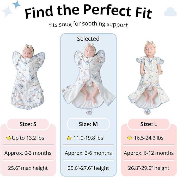 Baby Sleep Sack,0.5 TOG Self-Soothing Swaddle to Improve Sleep & Ease Startle Reflex, 100% Cotton & Breathable