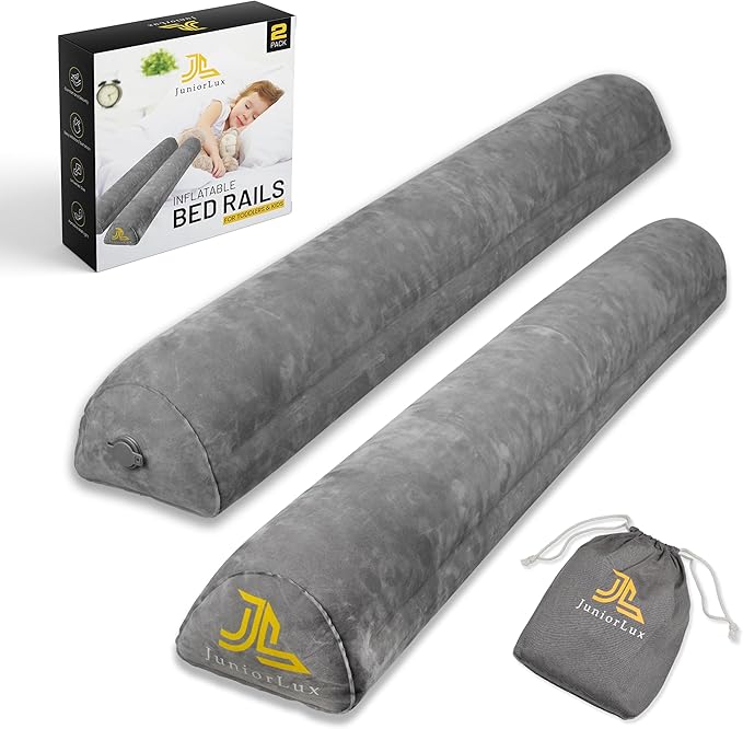 Inflatable Bed Rails for Toddlers & Kids (2-Pack) - Portable Leak-Proof Bed Bumpers, Travel & Home Safety Non-Slip Guard for King, Queen, Full Sizes, Grey, IBR-001