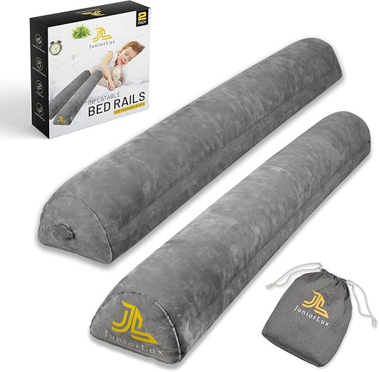 Inflatable Bed Rails for Toddlers & Kids (2-Pack) - Portable Leak-Proof Bed Bumpers, Travel & Home Safety Non-Slip Guard for King, Queen, Full Sizes, Grey, IBR-001