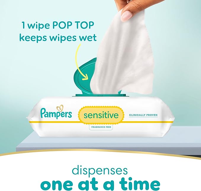 Pampers Baby Wipes Sensitive, Water Based Wipes, Hypoallergenic and Unscented for Babies, 588 Wipes Total (7 Refill Packs)