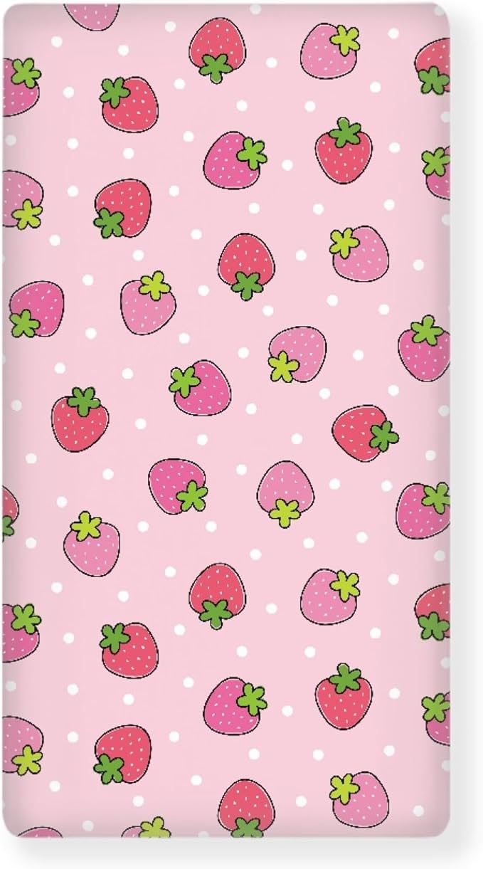 Pink Strawberry Fitted Crib Sheet for Girls Cute Strawberries Baby Sheet for Standard Crib and Toddler Polka Dots Fruit Nursery Bed Mattress Sheets 28"x52"