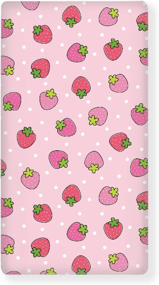 Pink Strawberry Fitted Crib Sheet for Girls Cute Strawberries Baby Sheet for Standard Crib and Toddler Polka Dots Fruit Nursery Bed Mattress Sheets 28"x52"