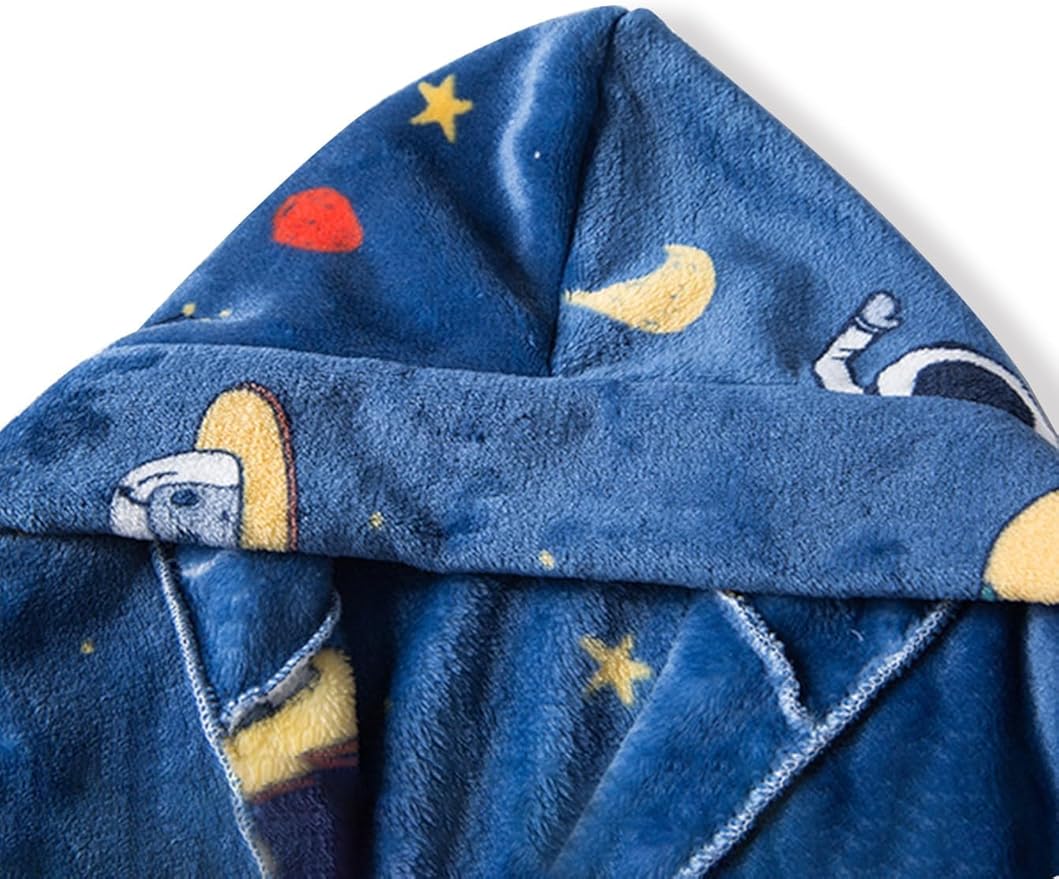 SANGTREE Boys Girls Robe Fleece Hooded Soft Toddler Bathrobe Cute Boys Bathrobe Fuzzy Plush Robes for Kids, 2-12 Years