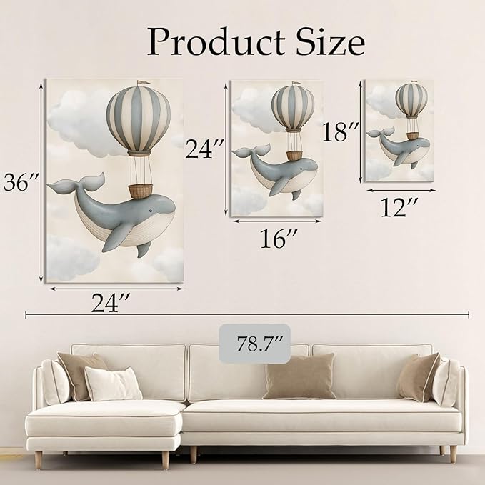 Ocean Nursery Canvas Wall Art, Sea Life Nursery Wall Decor, Kid Room Decor, Whimsical Wall Art Prints, Canvas Prints for Kids Room (24" x 36" x 3 pcs)
