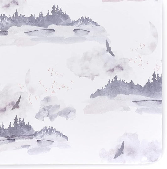 Oilo Crib Sheet, Breathable, Fitted, Turkish Cotton Jersey, 300 Thread Count, Machine Washable, Fits Standard Crib (28" x 52" x 6"), Toddler Bedding, Girl, Boy & Neutral Nursery Design, Misty Mountain