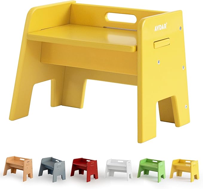 AVDAR Wooden Step Stool for Kids, 14” One Step Stool for Toddlers, Heavy Duty Non-tip Non-Slip for Bedroom/Kitchen