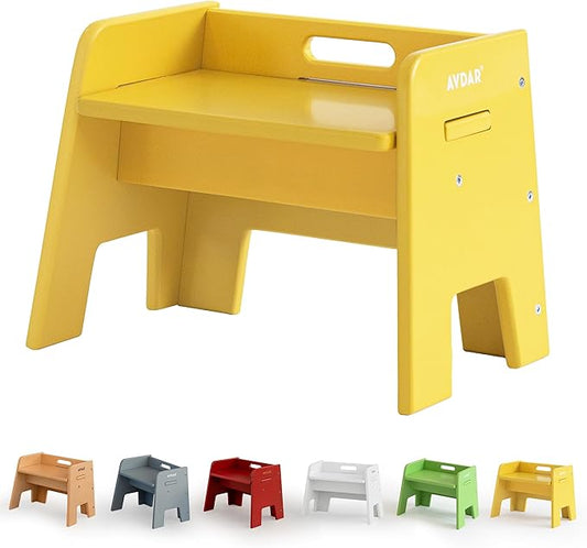 AVDAR Wooden Step Stool for Kids, 14” One Step Stool for Toddlers, Heavy Duty Non-tip Non-Slip for Bedroom/Kitchen