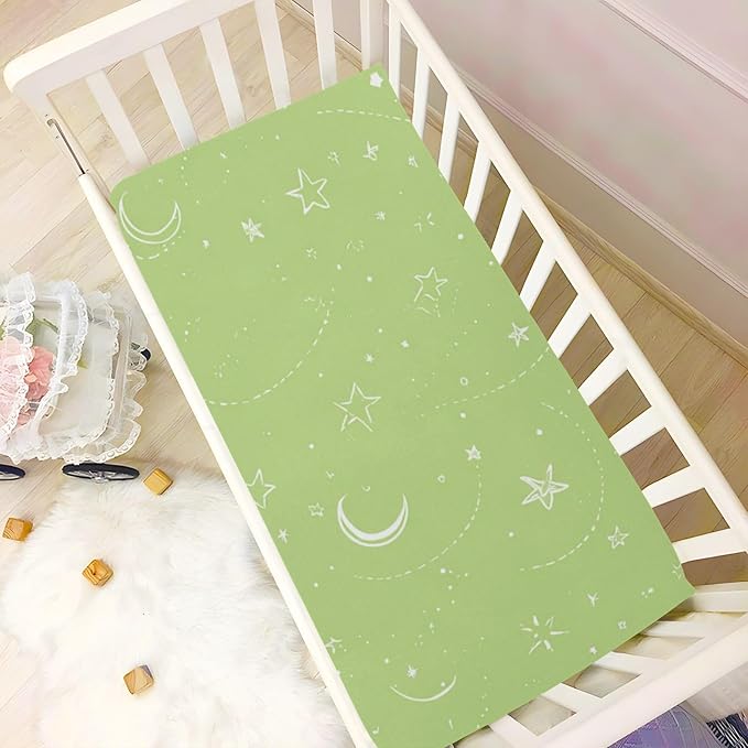 Bright Green Moons and Stars Crib Sheets Standard Crib Toddler Mattresses Cover Fitted Baby Bed Sheet Breathable Crib Mattress Sheet for Girls Boys 52" x 28"x5''