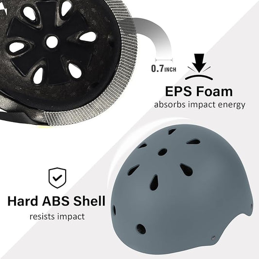 Skateboard Bike Helmet, Lightweight Adjustable, Multi-Sport for Bicycle Skate Scooter, 3 Sizes for Adult Youth & Kids