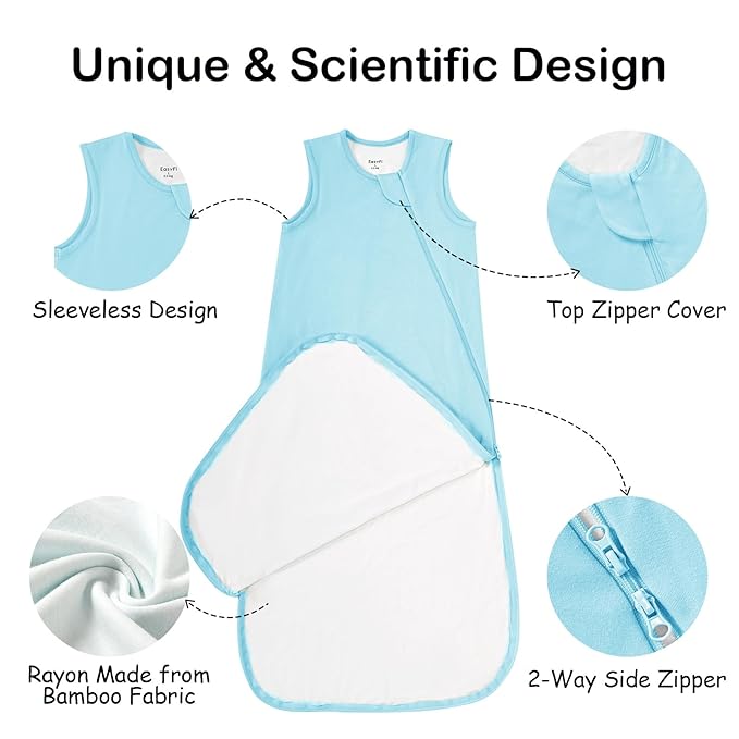 Supersoft Rayon Made from Bamboo Sleep Sack 6-12 Months 0.5 Tog Lightweight Toddler Sleep Sack Baby Wearable Blanket with 2-Way Zipper Summer Unisex Sleeping Bag for Babies - Blue