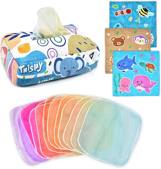 Baby Toys 6-12 Months Tissue Toy Montessori Toy for Babies 6-12 18 Months, Soft Contrast Crinkle Sensory Toys for Toddlers