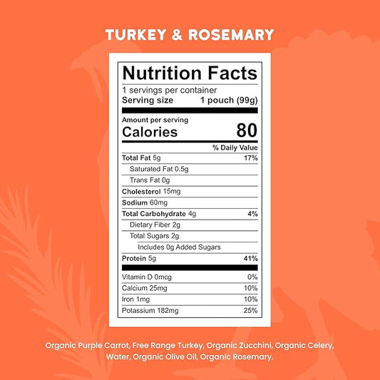 Serenity Kids 6+ Months Baby Food Pouches Puree - Free Range Turkey & Organic Rosemary Blend With Purple Carrot & Zucchini - No Added Sugar & BPA-Free Pouches - 3.5 Oz, 12 Pack