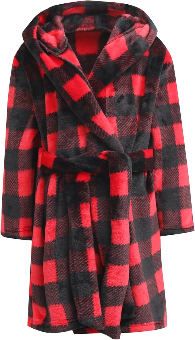 Umeyda Girls Fleece Hooded Robes, Warm Printed Bath Robe for Kids Soft Fuzzy Bathrobe for Gifts