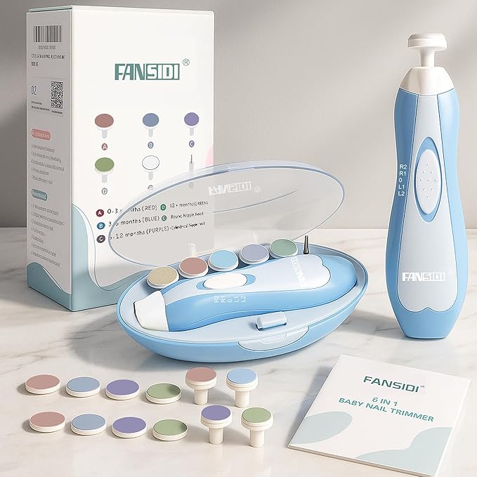 Fansidi Baby Nail Trimmer Electric – Limited Dreamy Sky Blue, Gentle Baby Nail File Electric| 10 Grinding Heads + 8 Replacement Pads| Quiet LED |Baby Nail Clippers for Newborn Infant Toddler