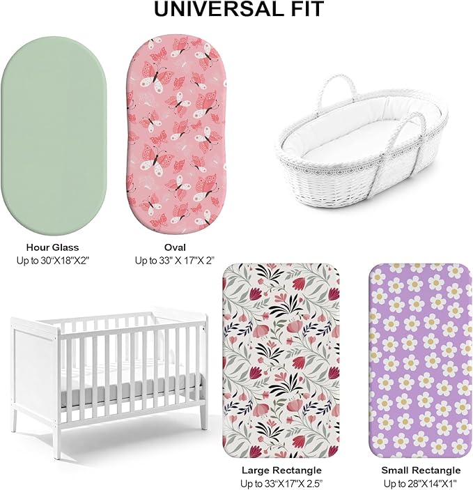 Baby Bassinet Sheets for Baby Boy Girls,4-Pack Fitted Bassinet Sheets Set Compatible with Halo Bassinest Swivel Sleeper,Baby Delight,Angelbliss,32"X16" (Plant World)