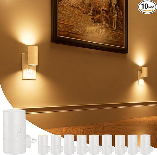 NIORSUN Night Lights Plug into Wall, Dimmable with 3 Color Modes & Auto On/Off Sensor, Ultra-Slim Nightlight for Hallway, Bathroom, Bedroom, Nursery, Kitchen (10 Pack, White)