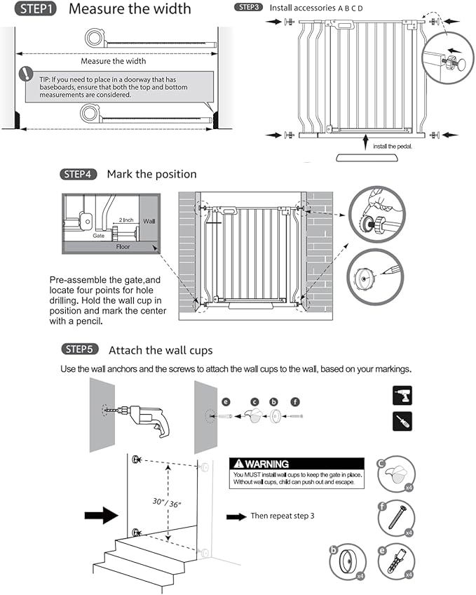 Mom's Choice-GROWNSY Baby Gate for Stairs, 29.5"-48.4" Pressure Mounted Baby Gate for Top of Stair&Doorway with V-Shaped Rods, Anti-Trip Pedal, Extra Wide Stairs Dog Gate Easy Install w/Red Reminder