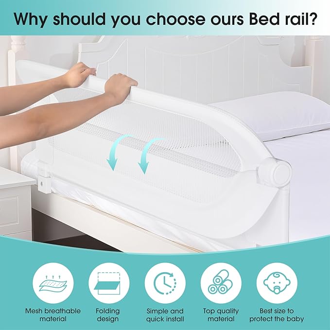 Baby Bed Rail Guard for Toddlers - 70" Toddler Bed Rails for Twin, Full, Queen, King Bunk Size Bed Swing Down Bedrail Extral Tall Child Safety Side Railing Guards for Kids White