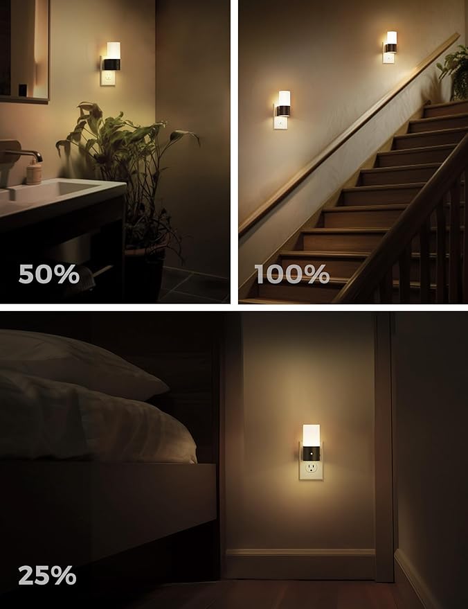L LOHAS LED Night Lights Plug into Wall, Modern Night Light with Dusk to Dawn Sensor, Soft White 3000K, 0-100LM Dimmable Night Light for Bathroom Bedroom Hallway Stairs, 2 Pack