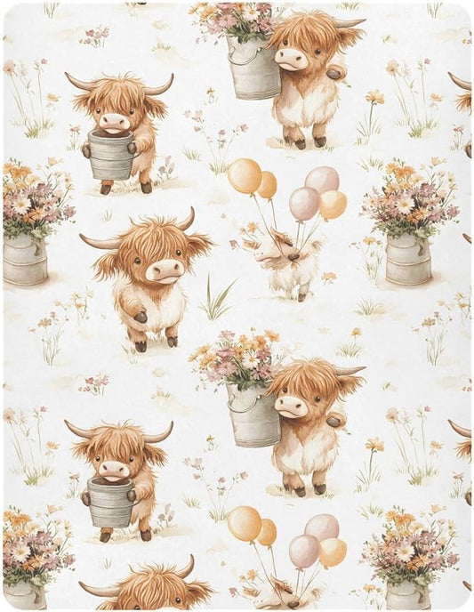 Baby Crib Sheets Fitted Crib Sheet Standard Crib and Toddler Mattress for Boys Girls 39 * 27in Pink Starfish Shell Pattern (Highland Cows Flower Ball Pattern, Small)