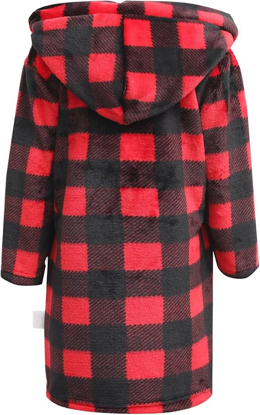Girls Fleece Hooded Robes, Kids Soft Premium Fuzzy Bathrobe for Gifts, 2-12 Years