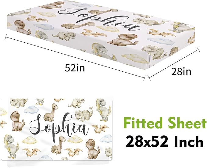 Personalized Crib Bedding Set for Boys Girls, Custom Baby Crib Sets with Name, Cute Dinosaur Theme Nursery Bedding 2 Piece - Soft Blanket with Double Layer Dotted Backing, Crib Fitted Sheet