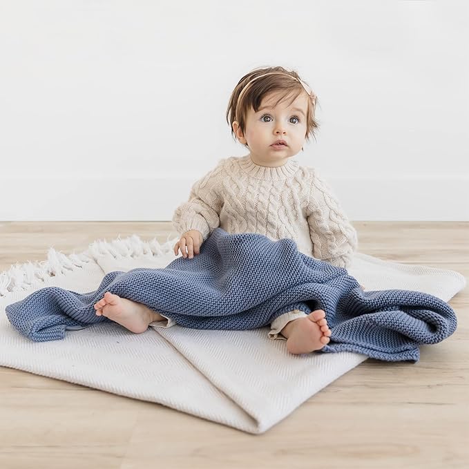 Natemia 100% Organic Cotton Knitted Baby Receiving Blanket for Newborn, Infant & Toddler – Ultra Soft 30" x 40" Crib, Stroller & Nap Time Cover for Boys and Girls – Baby Cotton Blanket