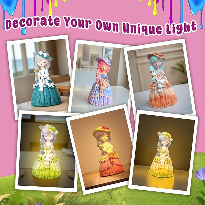 ASIOWELY Paint Your Own Lamp Kits,Arts and Crafts for Girls 8-12,DIY Arts Supplies for Kids Toys Ages 4-6-8,Princess Night Light Painting for Girl 5-10,Birthday Christmas Gifts for 3-12+ Years Old