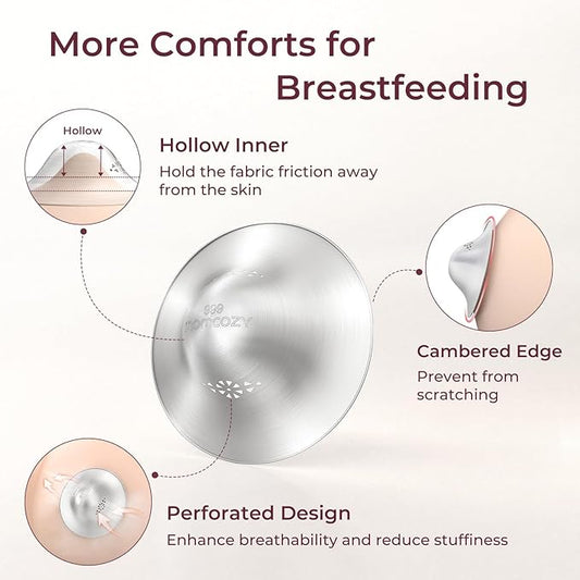 Momcozy 999 Silver Nursing Cups Original Perforated Breathable Design, 999 Silver Nipple Cover for Breastfeeding Essential,Nipple Shield for Nursing Newborn, Metal Nipple Shields, Regular Size