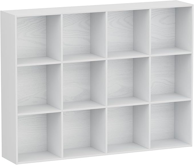 Jpiziso 12 Cube Storage Organizer, Wooden Cube Shelves with Closed Back Panel, Reversible Bookcase, Cubes Closet Organizer for Home, Living Room, Kids Room, Office, Bedroom, Study, Hallway