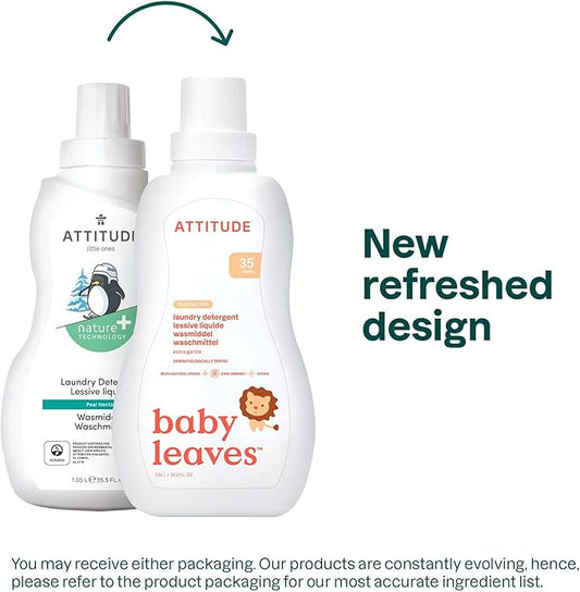 ATTITUDE Baby Laundry Detergent, EWG Verified, Plant and Mineral-Based Formula, HE Compatible, Vegan Household Products, Pear Nectar, 35 Loads, 35.5 Fl Oz