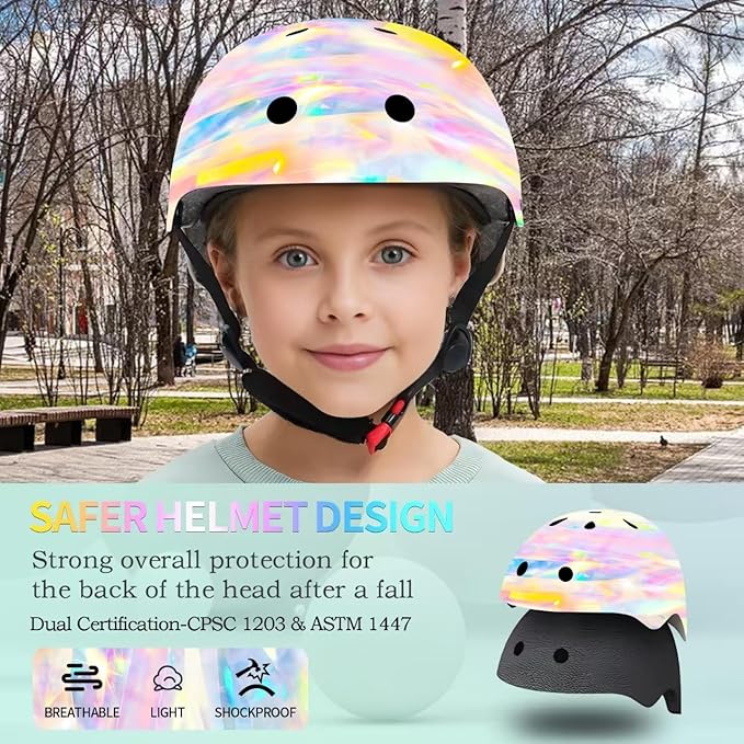 Adjustable Color Gradient Toddler Kids Bike Helmet for 3-5-8-14+Ages Girls Boys.Skateboard Bicycle Toddler Helmet 2-4 Years for Multi-Sports Cycling Scooter Inline Roller Skates Rollerblading