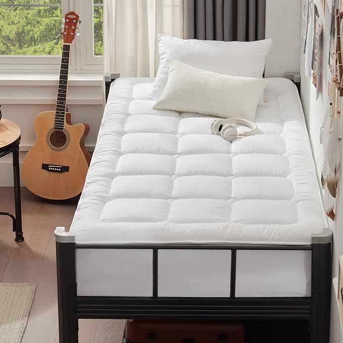 UNILIBRA Twin XL Size Mattress Pad Cooling Rayon from Bamboo, Quilted Fitted Mattress Protector Pillow Top Mattress Cover with Deep Pocket Up to 19 Inches, Ultra Soft Filling Mattress Topper