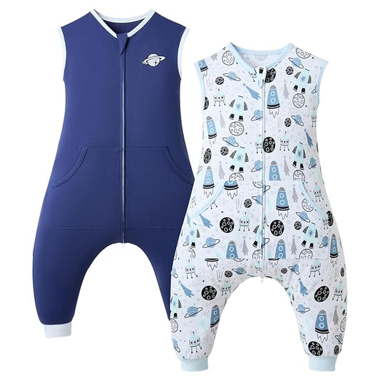 2 Pack Sleep Sack with Legs, Baby Wearable Blanket, 0.5 TOG Toddler Sleeping Sack with Feet Sleep Sacks (Planet, 12M-2T)