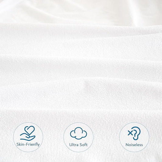 Full Extra Long (XL) Mattress Protector 100% Waterproof Full XL Sheets Fitted up to 14'' Depth Ultra Soft Terry Full XL Mattress Topper Cover Noiseless & Breathable, Machine Washable