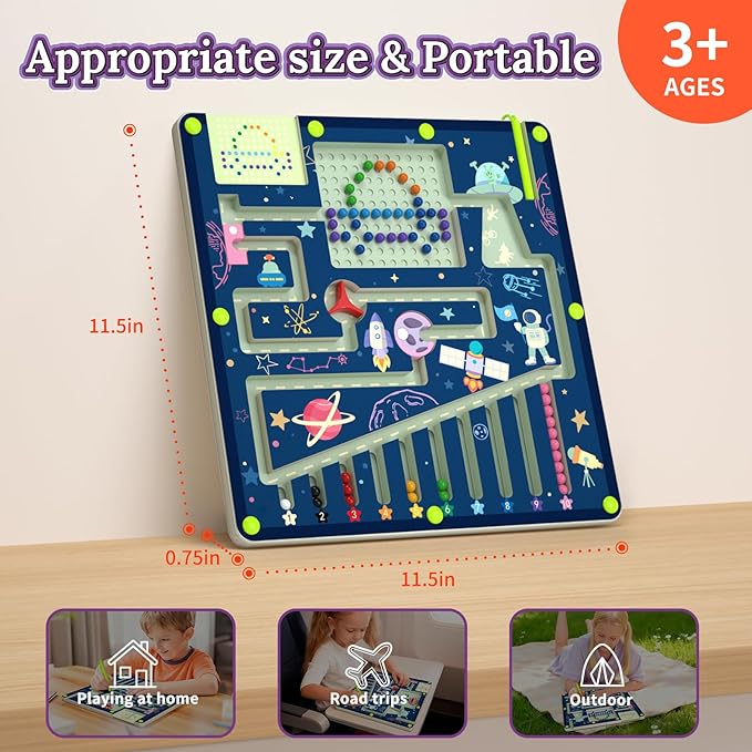 Magnetic Color and Number Space Maze Level 3– Montessori Wooden Puzzle Toy for Toddlers, Preschool Learning Activity for Fine Motor Skills, Educational Gift for Kids Ages 3+
