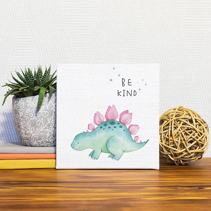 Cute Watercolor Dinosaur Prints Inspirational Motivational Quotes Canvas Wall Art Nursery Decor Wall Decor Funny Poster Artwork for Kids Room Classroom Bedroom Decoration (4PCS,Framed,7.9x7.9IN)