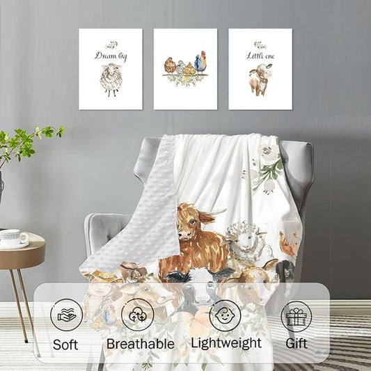 Personalized Baby Crib Bedding Set, Custom Name Nursery Set 5-Piece - Soft Blanket Fitted Sheet Changing Pad Cover Rug and Wall Art, Cute Woodland Animal Theme for Boys Girls