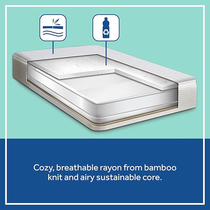 Sealy Baby Cozy Brilliance Breathable Crib Mattress, GREENGUARD GOLD Certified, Made in USA, Firm Dual Firmness, Toddler Bed Fit, Rayon, Waterproof, Non Toxic, Washable Zip Cover, 52” x 28