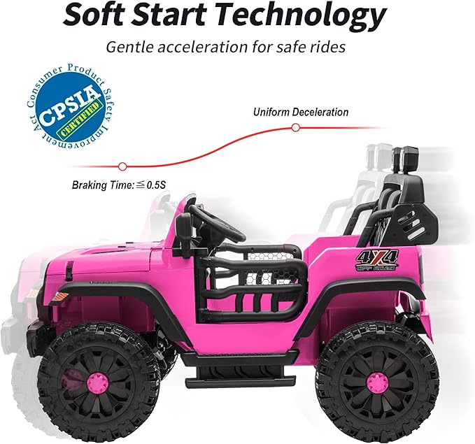 2 Seater Ride on Car Toy, 24V 4WD Electric Car for Kids 4-8 with Remote Control, 4x200W Motors, Capacity 150 lb - Hot Pink