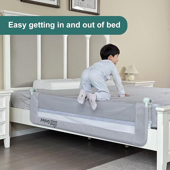 Toddler Bed Rails, 51 Inch Foldable Bed Rail for Toddlers, Baby Bed Rail Guard for Twin, Full, Queen Size Bed, Box, Platform Bed, with Reinforced Safety System