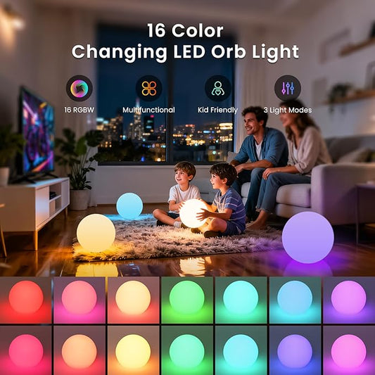 LOFTEK 6-inch LED Light Ball: Nursery Night Light with Remote Control, 16 RGB Color Changing & Dimming Rechargeable, Cordless Portable Waterproof Floating Pool Lights for Kids or Decor