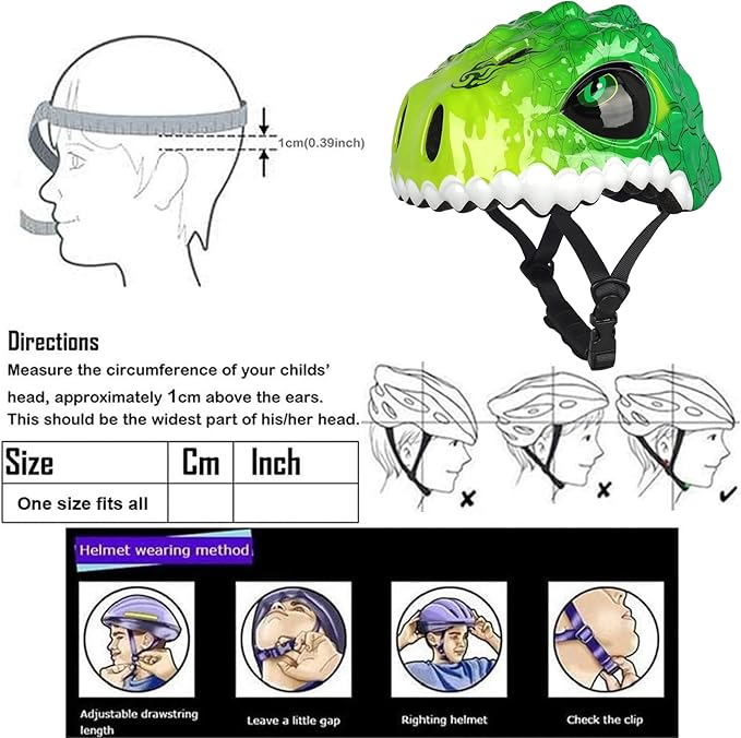 Toddler Kids Bike Helmet,3D Dinosaur Helmets for Boys Girls Infant/Baby to Children 1/2/3/4/5/6/7/8 Years Old Lightweight Adjustable Multi-Sports Bicycle Scooter Skateboard Skating Cycling