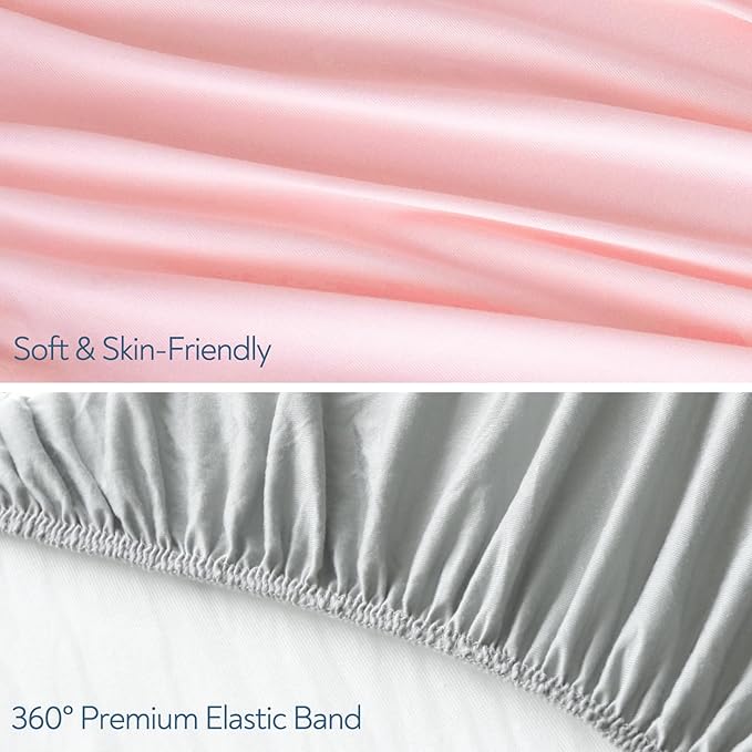 Stretchy Crib Sheets for Boys or Girls, 4 Pack Fitted for Standard Crib and Toddler Mattress 52" x 28", Soft and Breathable Neutral, Grey & Pink