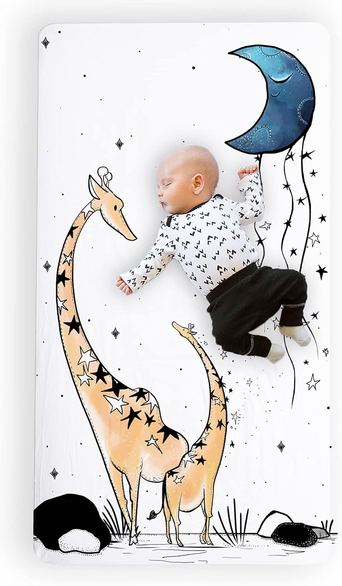 JumpOff Jo - Fitted Crib Sheet, Super Soft Breathable 100% Cotton Baby Crib Sheet for Standard Crib Mattresses and Toddler Beds, 28 in. x 52 in. - Giraffe and a Calf