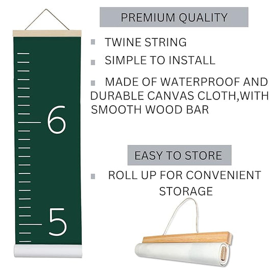 Morxy Canvas Growth Chart for Kids - Unisex Kids Room Wall Decor - Measuring Height Chart- Wall Tape with Height Chart for Kids (Canvas, Plain Dark Green)