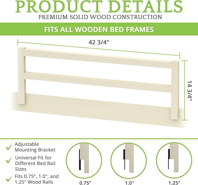 CC KITS Safety Guard Rail for Baby, Kids and Children - Solid Wood Safety Bed Rail for Toddlers - Easy Installation - Premium Protection for Bunk, Twin, Full, Queen and King Size Beds - (French White)