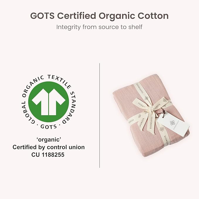 Bioweaves Organic Cotton Muslin Crib Sheet, GOTS Certified Fitted Crib Mattress Sheet, Extra Soft & Breathable for Toddler, Baby Boys & Girls, 52" x 28”, 8 Inch Pocket, Dusty Pink