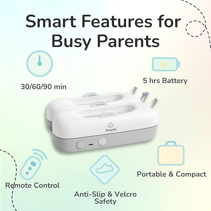 Automatic Stroller Rocker Attachment – Smart Infant Soother for Peaceful Sleep with Remote, Timer, Two Speed Modes, Type-C Rechargeable – No Anxious Vibrations, SwaySo